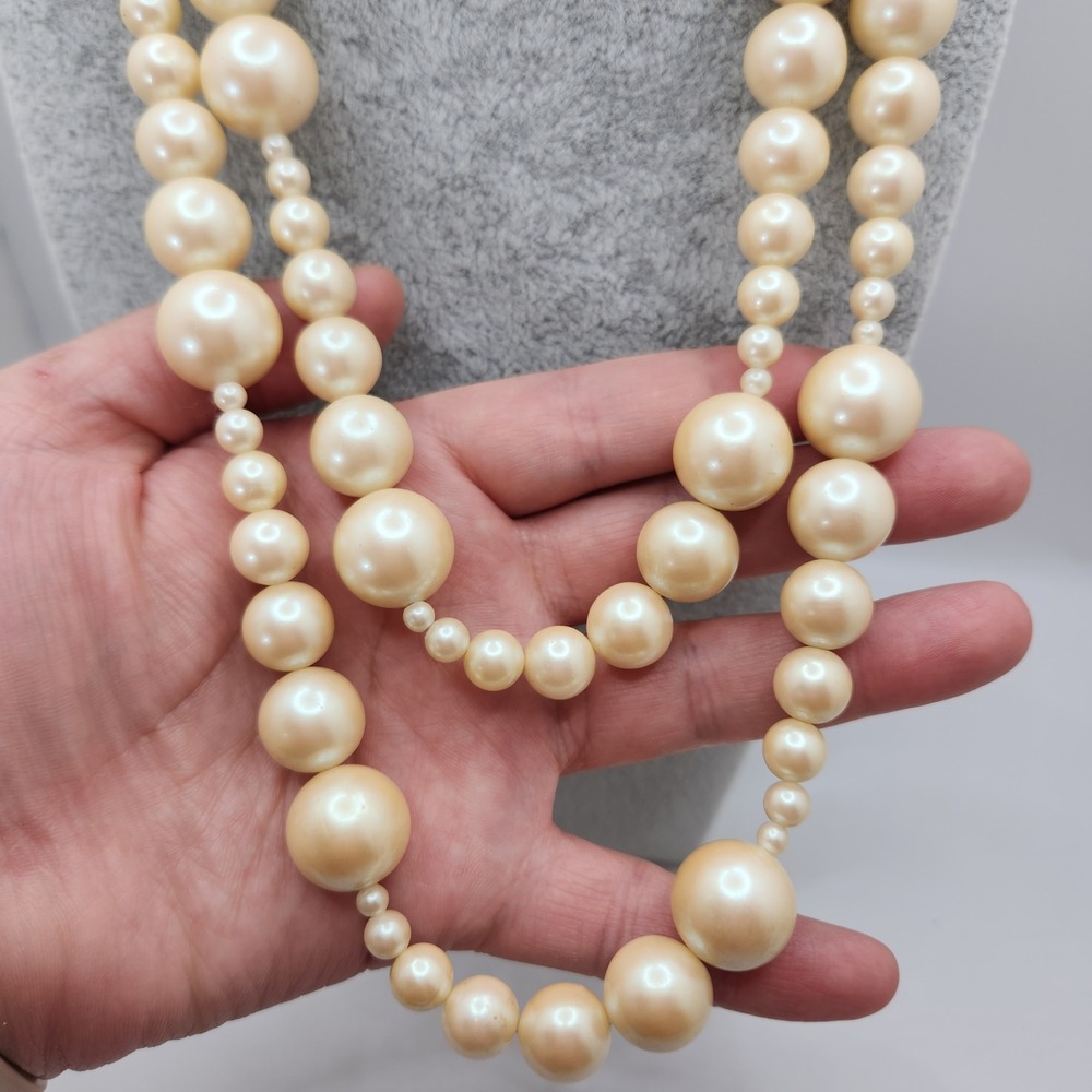 Vintage Monet Chunky Faux Graduated Pearl Necklace 42 Inch Old Money Classic